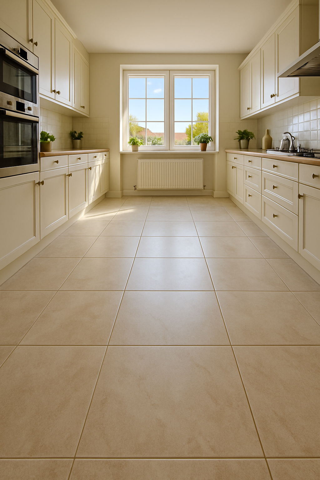 Küche – warme Fliesen, viel Licht